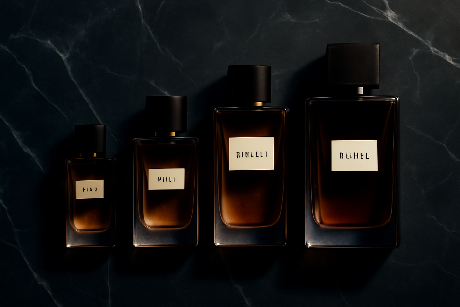 Quatre flacons de parfum homme concentrations EDT EDP Parfum Elixir