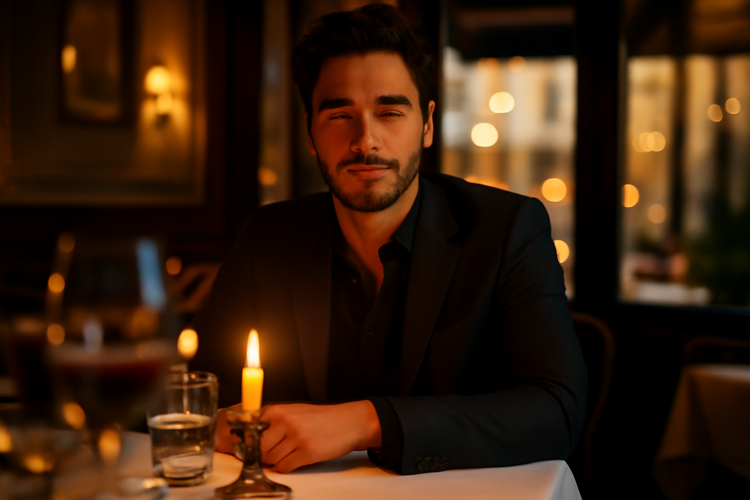 homme elegant en costume au restaurant lors d un premier rendez-vous