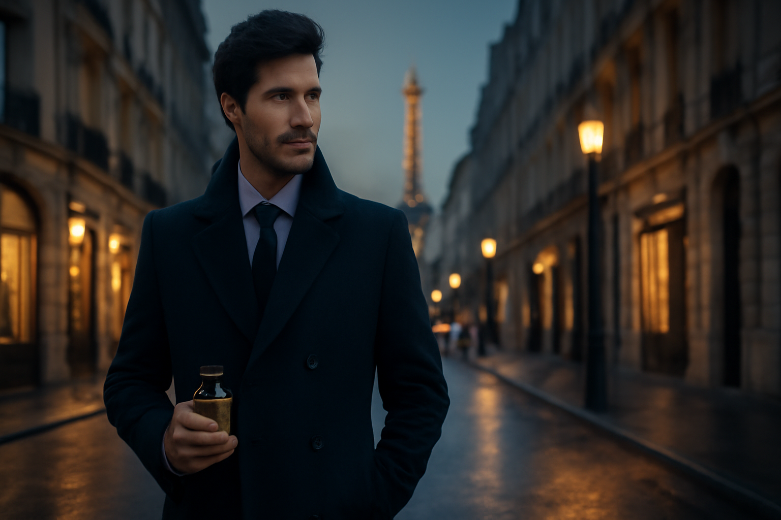 Homme élégant en hiver avec parfum de Marly