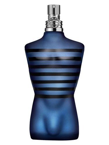 Flacon Ultra Male de Jean Paul Gaultier, parfum homme bleu en forme de torse